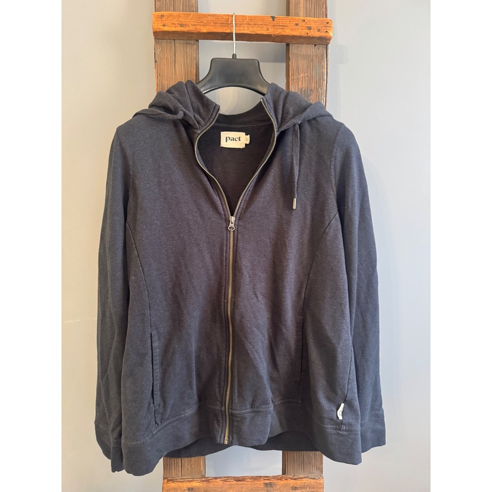 PACT Women's Charcoal Grey‎ Full Zip Hoodie Sweatshirt Size XL Organic Cotton